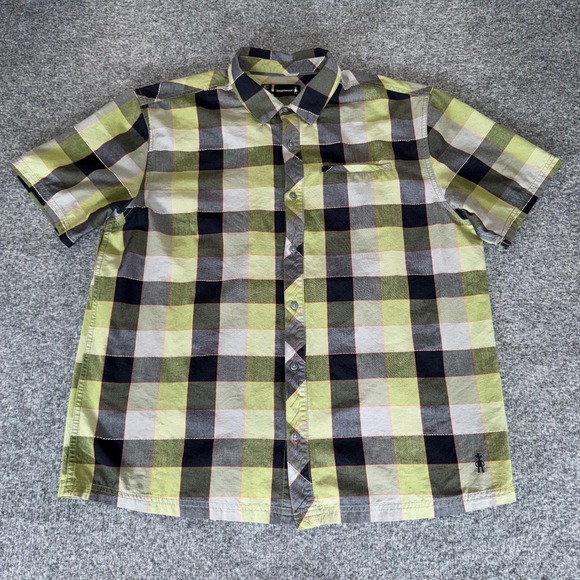 Smartwool Mens XL Plaid Short Sleeve Button Up Shirt Merino Wool Blend - Picture 1 of 8
